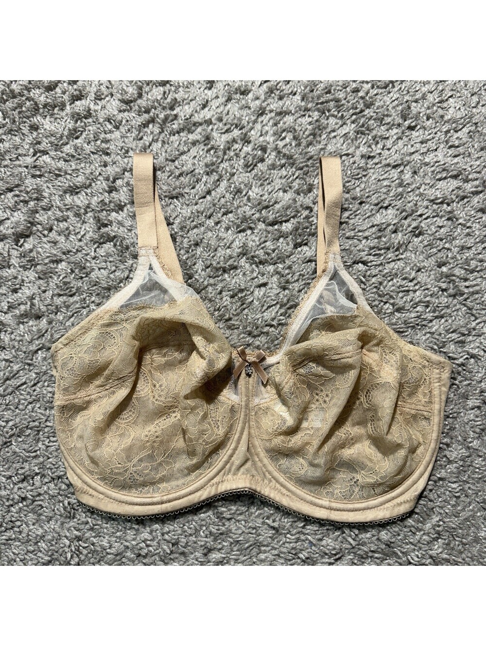 WACOAL 855186 Retro Chic Lace Underwire Bra Full Figure Sz 32G  Tan Beige